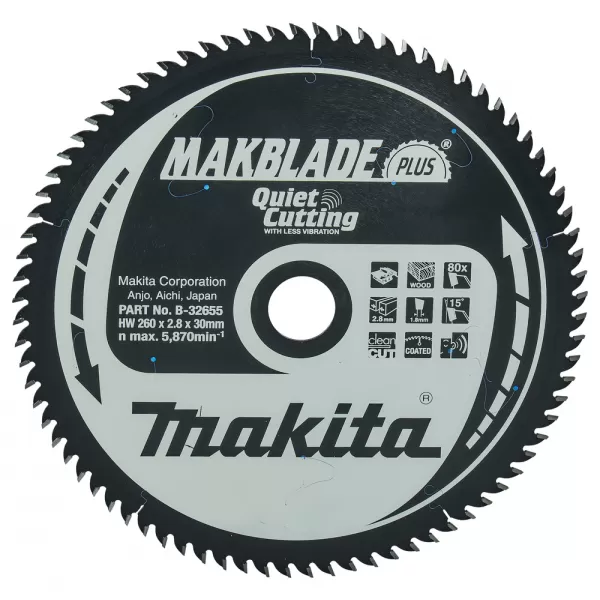 Kotouč pilový dřevo MAKBLADEplus 260x2.8x30mm 80Z Makita B-32655
