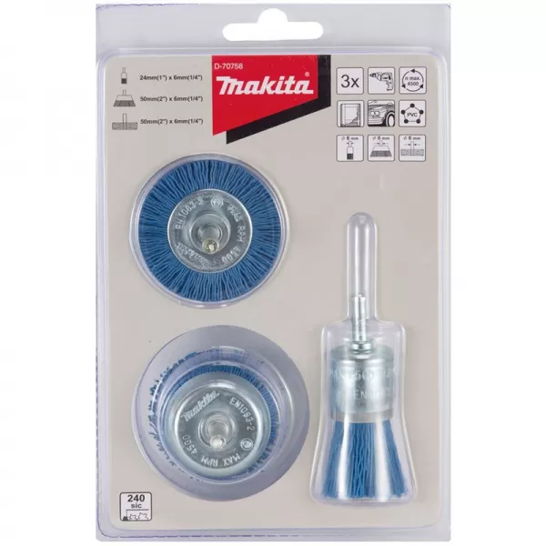 Sada nylonových kartáčů pro jemné broušení 3 ks v blistru Makita D-70758