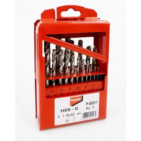 Sada vrtáků s válcovou stopkou do kovu HSS-G 19 ks v kovové krabičce Makita P-60517