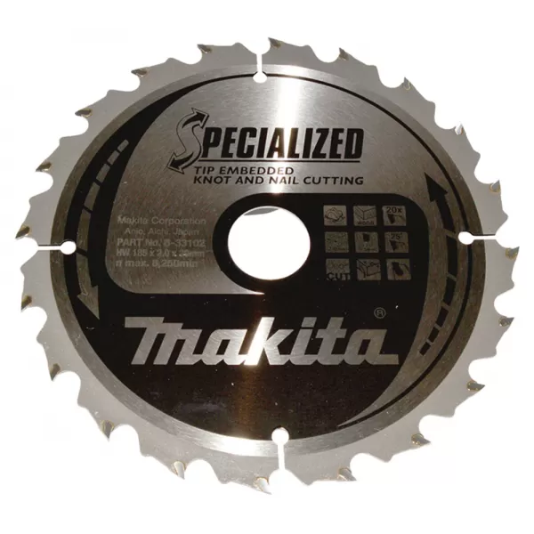 Kotouč pilový dřevo SPECIALIZED se zapuštěnými zuby 185x2x30mm 20Z Makita B-33102