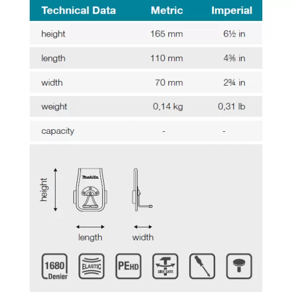 Držák na nářadí a kladivo 110x70x165mm Makita E-15291