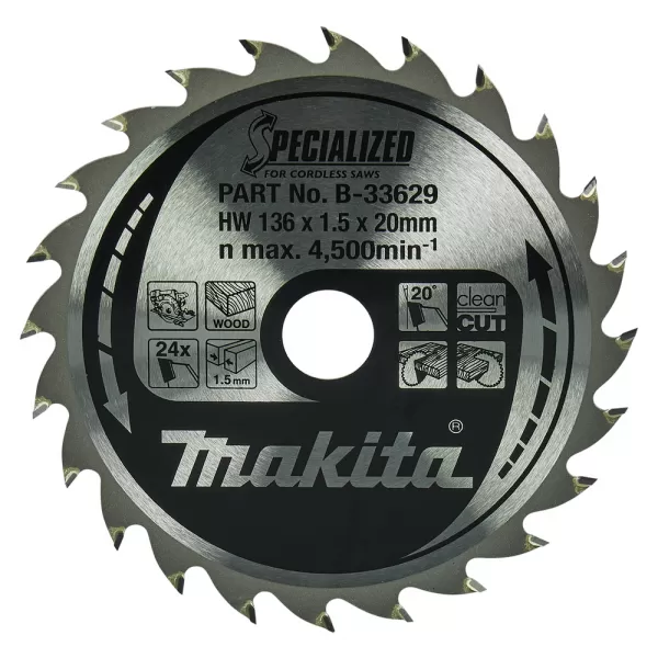 Kotouč pilový dřevo SPECIALIZED 136x1.5x20mm 24Z pro aku pily Makita B-33629