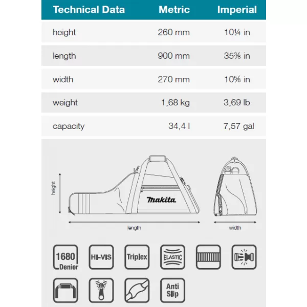 Brašna na motorovou pilu 900x270x260mm Makita E-15512