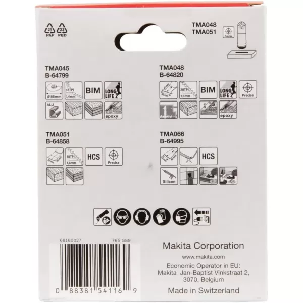 Sada nástrojů pro Multitool Starlock 4 ks v papírové krabičce Makita B-67505