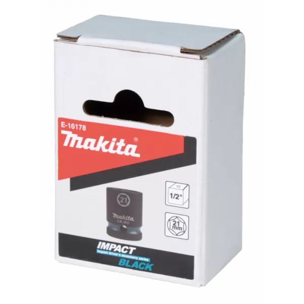 Klíč nástrčný 1/2", čtyřhran, IMPACT BLACK, 21mm Makita E-16178