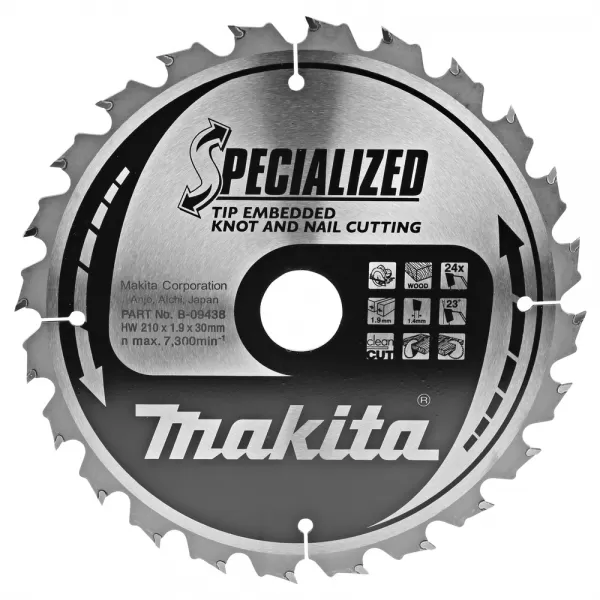 Kotouč pilový dřevo SPECIALIZED se zapuštěnými zuby 210x1.9x30mm 24Z Makita B-09438
