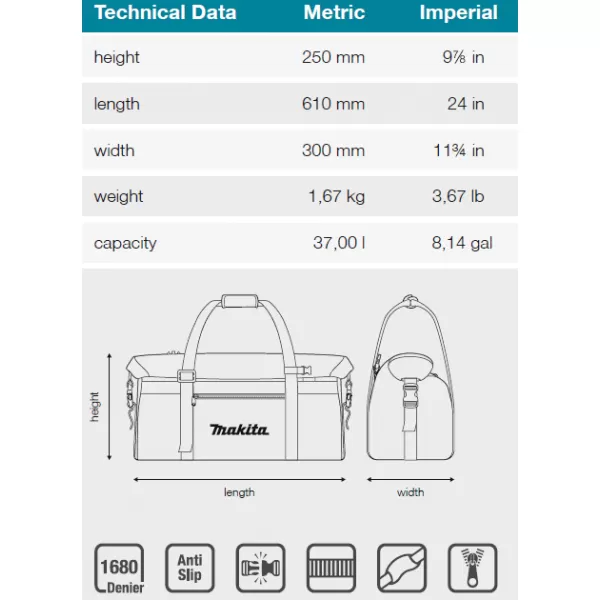 Taška do každého počasí 320x320x600mm Makita E-15540
