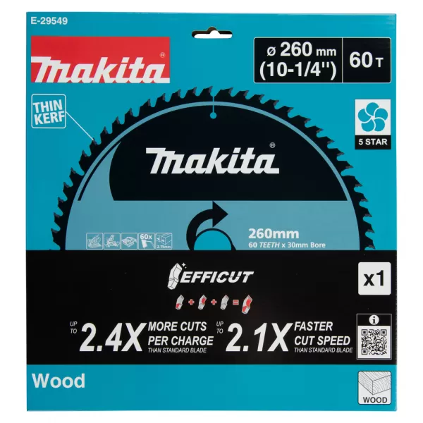 Kotouč pilový dřevo Efficut 260x2.15x30mm 60Z Makita E-29549