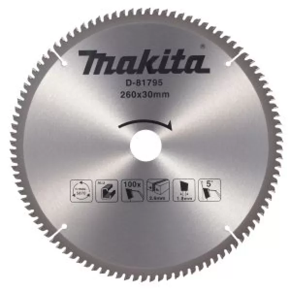 Kotouč pilový TCT hliník 260x30mm 100Z Makita D-81795