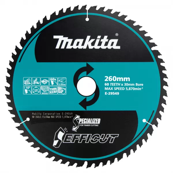 Kotouč pilový dřevo Efficut 260x2.15x30mm 60Z Makita E-29549