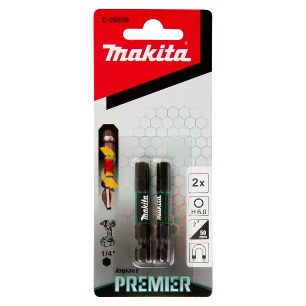 Torzní bit řady Impact Premier (E-form) H6x50mm 2 ks Makita E-26808