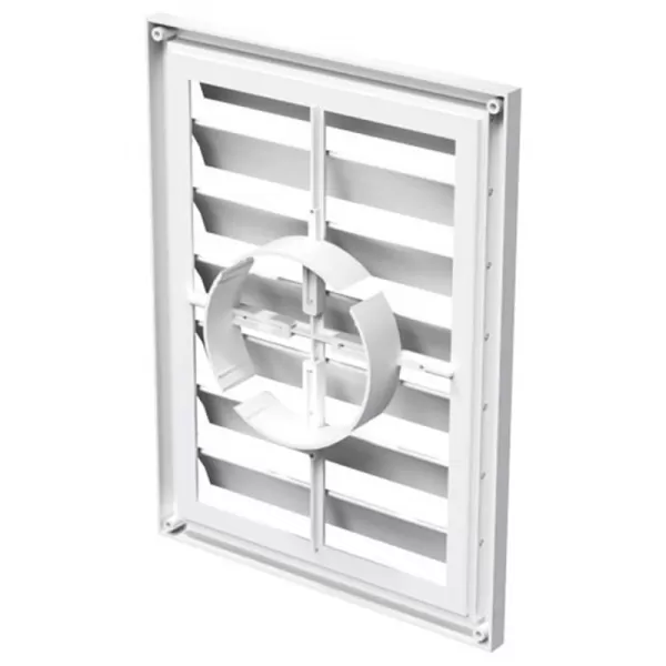PVC větrací mřížka s přírubou a samotížnou žaluzií, 299x221 mm / Ø 100 až 160 mm, bílá DALAP 3197