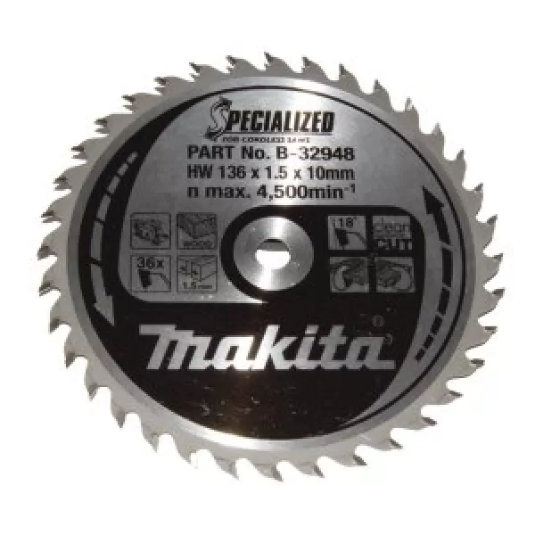 Kotouč pilový dřevo SPECIALIZED 136x1.5x10mm 36Z pro aku pily Makita B-32948