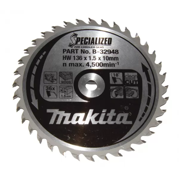 Kotouč pilový dřevo SPECIALIZED 136x1.5x10mm 36Z pro aku pily Makita B-32948