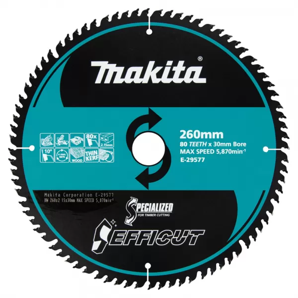 Kotouč pilový dřevo Efficut 260x2.15x30mm 80Z Makita E-29577