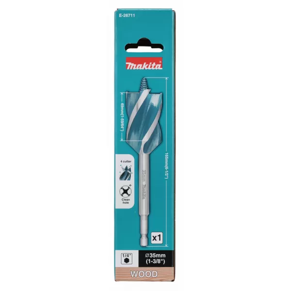 Vrták do dřeva čtyřbřitý šestihran 1/4" 35x165mm Makita E-26711