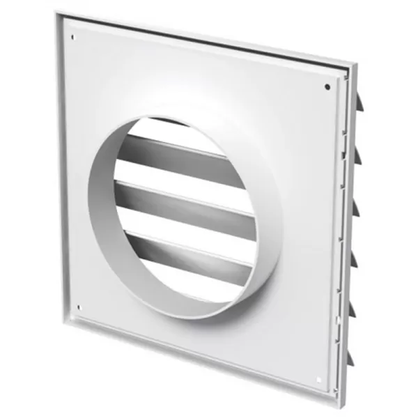 PVC větrací mřížka s přírubou a samotížnou žaluzií, 250x250 mm / Ø 200 mm, bílá DALAP 3250