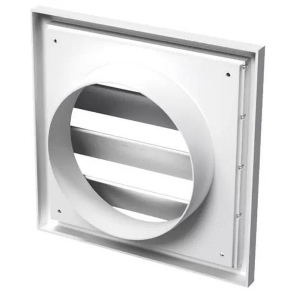 PVC větrací mřížka s přírubou a samotížnou žaluzií, 154x154 mm / Ø 100 mm, bílá DALAP 3246