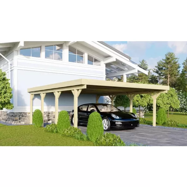 Carport KARIBU CLASSIC 2A 61975 ocelové střešní plechy LG3363