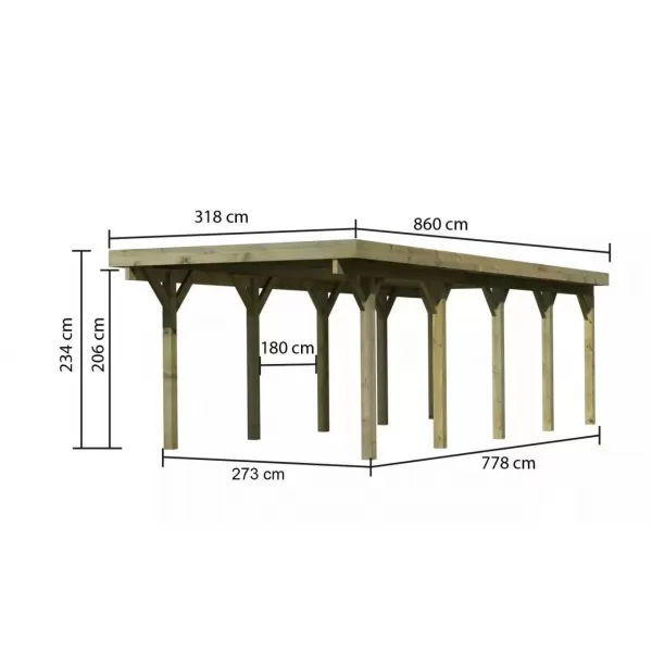 Carport KARIBU CLASSIC 3A 61970 ocelové střešní plechy LG3357