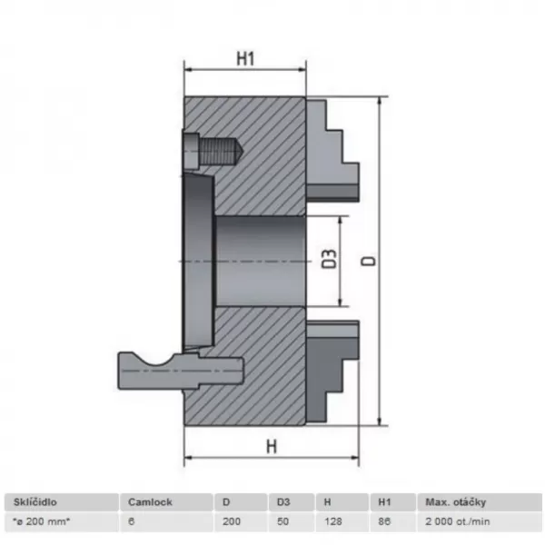 3-čelisťové sklíčidlo s centrickým upínáním ø 200 mm Camlock 6 OPTIMUM 3442763