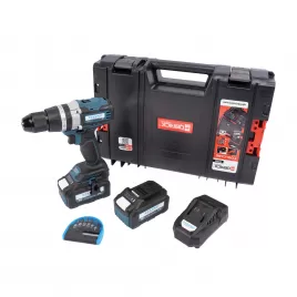 Aku vrtačka s příklepem bezuhlíková 18V 2x5,0 Ah + nabíječka + box XTline XT102805-2B5B