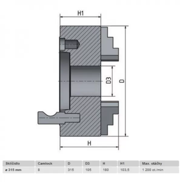 3-čelisťové sklíčidlo s centrickým upínáním průměr 315 mm Camlock 8 OPTIMUM 3442768