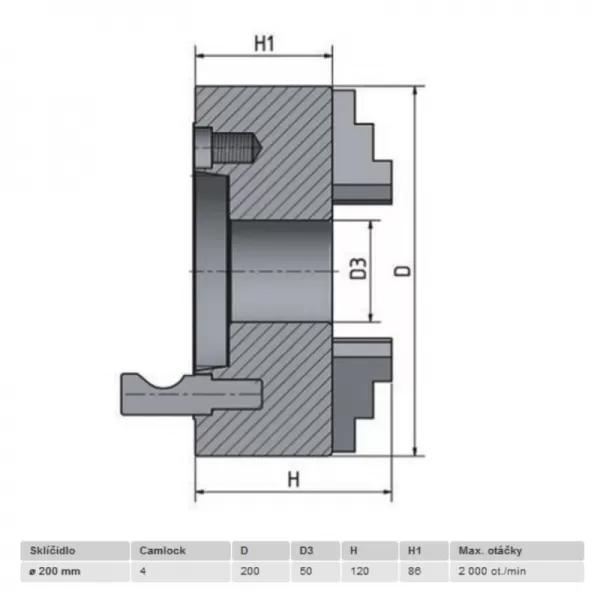 3-čelisťové sklíčidlo s centrickým upínáním průměr 200 mm Camlock 4 OPTIMUM 3442762