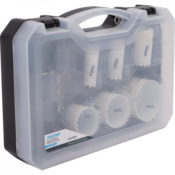 Sada vykružovacích bimetalových korunek 9 dílů 19-57 mm, plastový box XTline M24750P