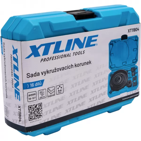Sada vykružovacích korunek 16 dílů 19-127 mm, plastový box XTline XT11804
