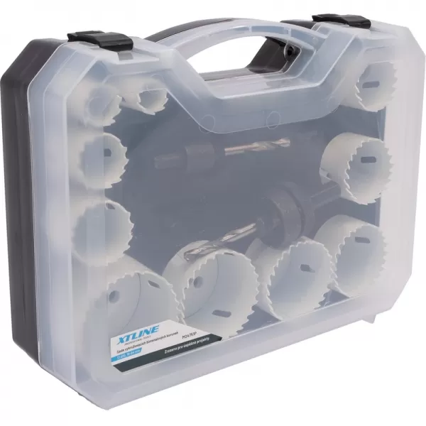 Sada vykružovacích bimetalových korunek 14 dílů 19-64 mm, plastový box XTline M24751P