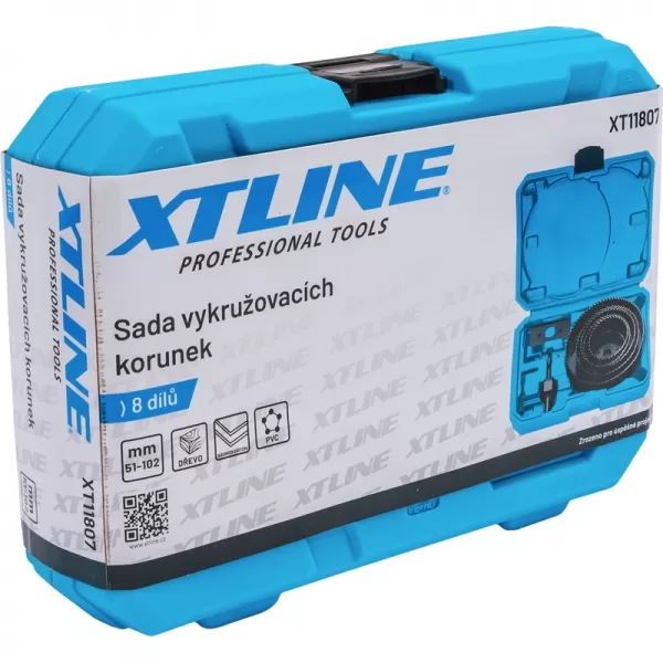 Sada vykružovacích korunek 8 dílů 51-102 mm, plastový box XTline XT11807