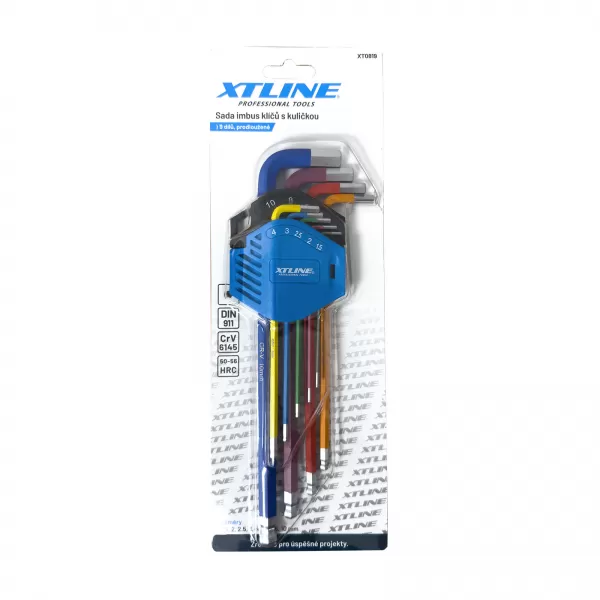 Sada IMBUS klíčů prodloužených s kuličkou 1,5-10 mm, 9 dílů Xtline XT0819