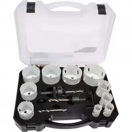 Sada vykružovacích bimetalových korunek 14 dílů 19-64 mm, plastový box XTline M24751P