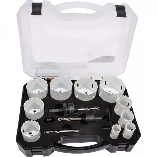 Sada vykružovacích bimetalových korunek 14 dílů 19-64 mm, plastový box XTline M24751P