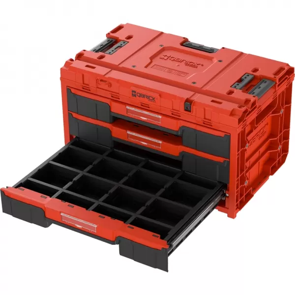 Box plastový s organizérem plastový QBRICK ONE Drawer 3 Toolbox 2.0 Red Ultra HD Custom, 2 zásuvky 587x380x340 mm P90722