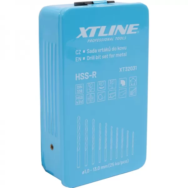 Sada vrtáků do kovu HSS-R 1-13 mm 25 dílů, kovový obal XTline XT32031