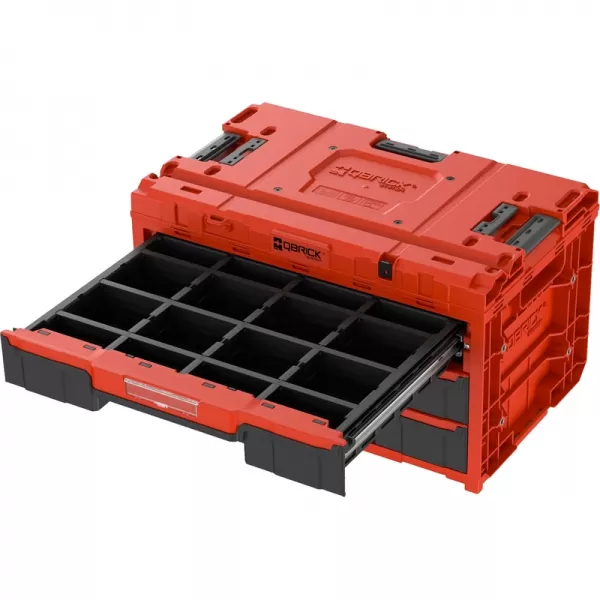 Box plastový s organizérem plastový QBRICK ONE Drawer 3 Toolbox 2.0 Red Ultra HD Custom, 2 zásuvky 587x380x340 mm P90722