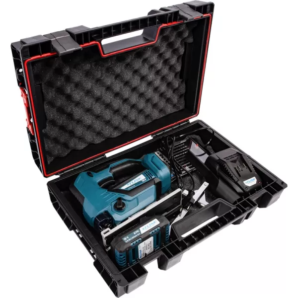 Aku přímočará pila bezuhlíková 18V/2,0 Ah + pilové plátky + box XTline XT102855-1B2B