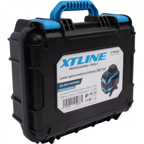 Laser samonivelační křížový 360° + příslušenství, zelený paprsek Xtline XT130540