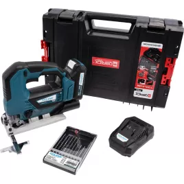 Aku přímočará pila bezuhlíková 18V/2,0 Ah + pilové plátky + box XTline XT102855-1B2B