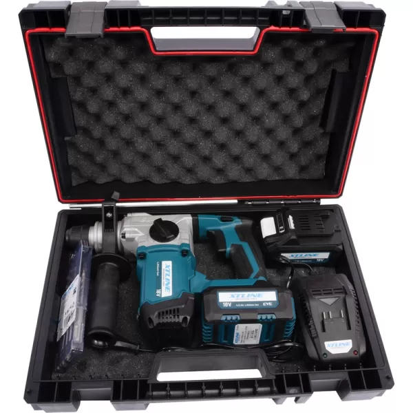 Aku kladivo SDS-Plus 18V/2x 5,0 Ah sada vrtáků + box XTline XT102842-2B5B