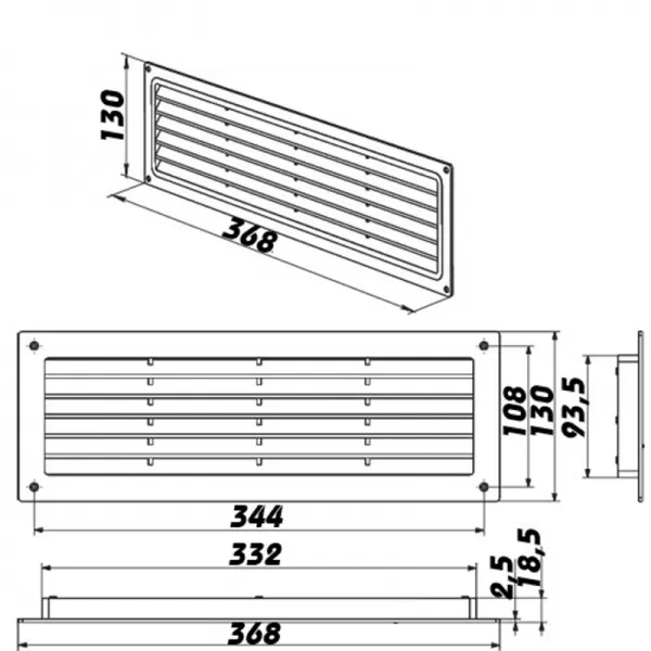 PVC dveřní větrací mřížka 368x130 mm, hnědá DALAP 380