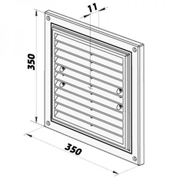 PVC větrací mřížka bez příruby s pevnou žaluzií 350x350 mm, bílá DALAP 388