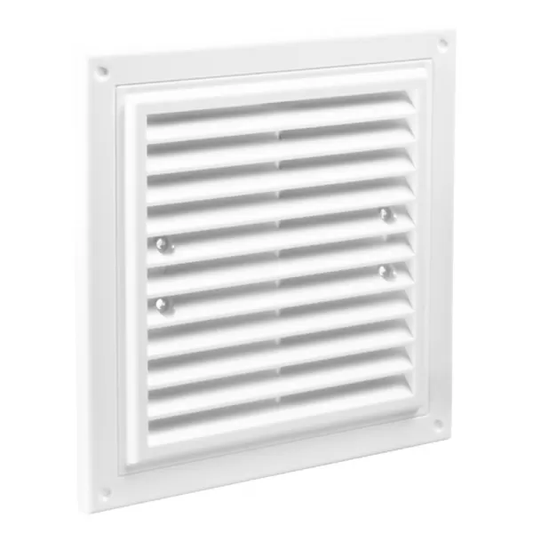 PVC větrací mřížka bez příruby s pevnou žaluzií 350x350 mm, bílá DALAP 388