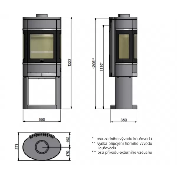 Krbová kamna s bočním prosklením, hliníkové lišty Scan 68-12 černý lak