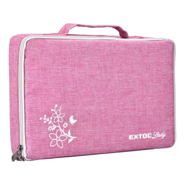 Aku vrtací šroubovák růžový 12V Li-ion 1,3Ah, sada vrtáků v tašce EXTOL LADY 402401