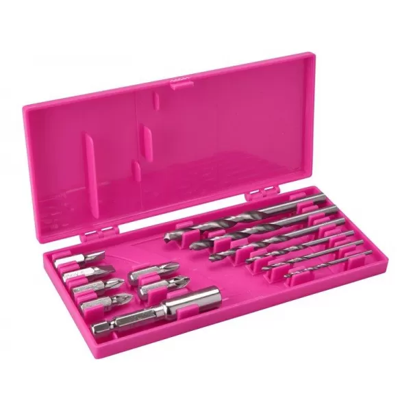 Aku vrtací šroubovák růžový 12V Li-ion 1,3Ah, sada vrtáků v tašce EXTOL LADY 402401