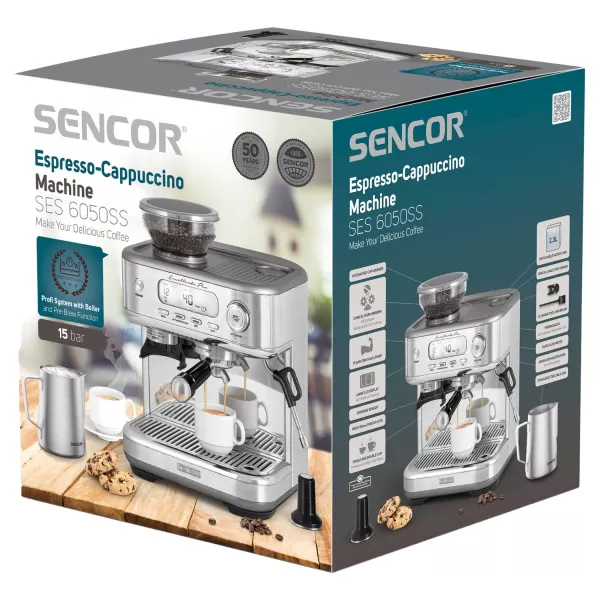 Pákový espresso kávovar s mlýnkem na kávu SENCOR SES 6050SS