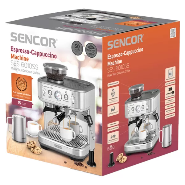 Pákový espresso kávovar s mlýnkem na kávu SENCOR SES 6010SS
